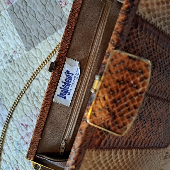 Vintage Ingledew snake skin purse, gold chain strap. - Picture 3 of 10